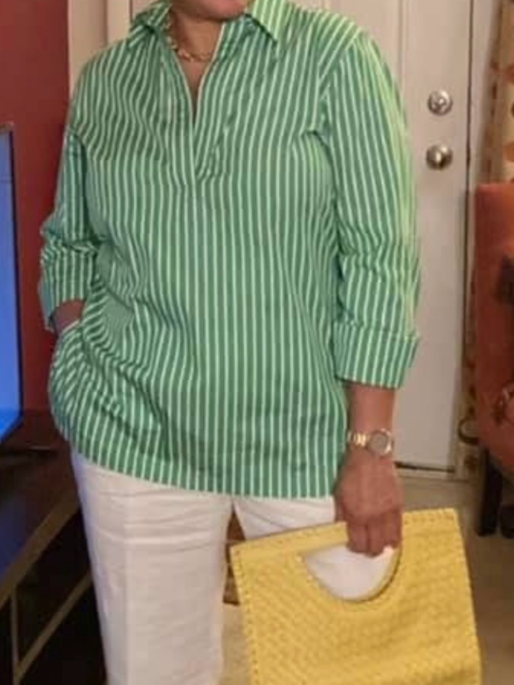 Lauren Ralph Lauren Green Stripe Popover Shirt - Picture 6 of 7
